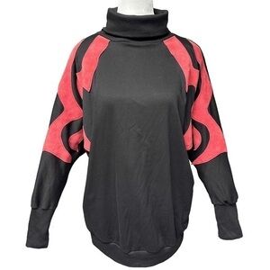 Vintage Osgood Smuk Leather Appliqué Black Knit Turtleneck Dolman Bat Sleeves M